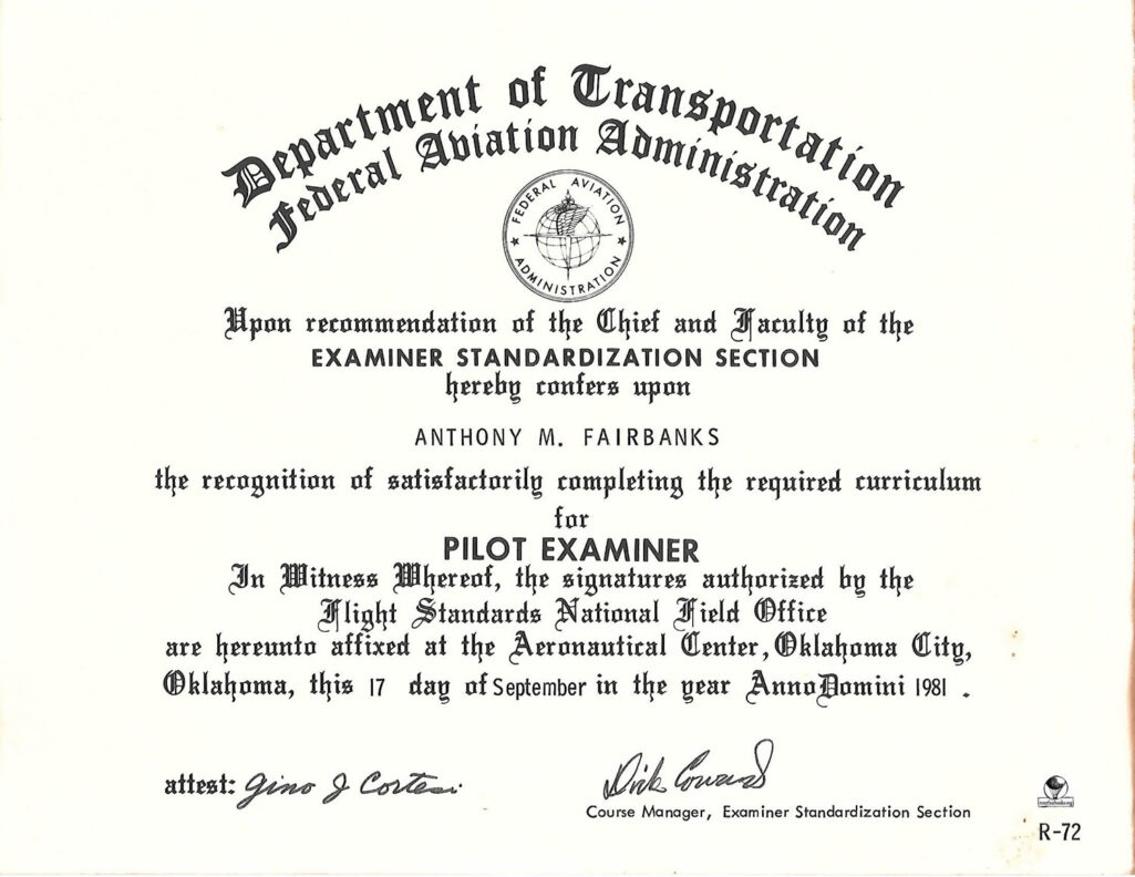 DOT FAA Pilot Examiner Certification