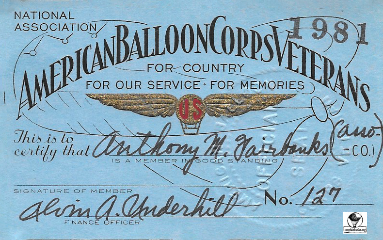 American Balloon Corps Veterans certificate